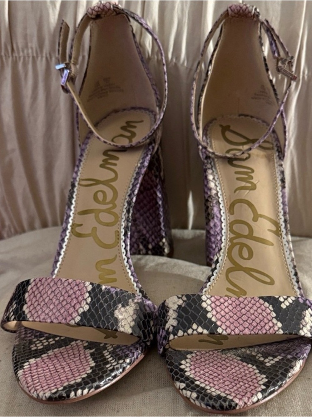 Sam Edelman Purple, Pink and Black Snake Print Heels